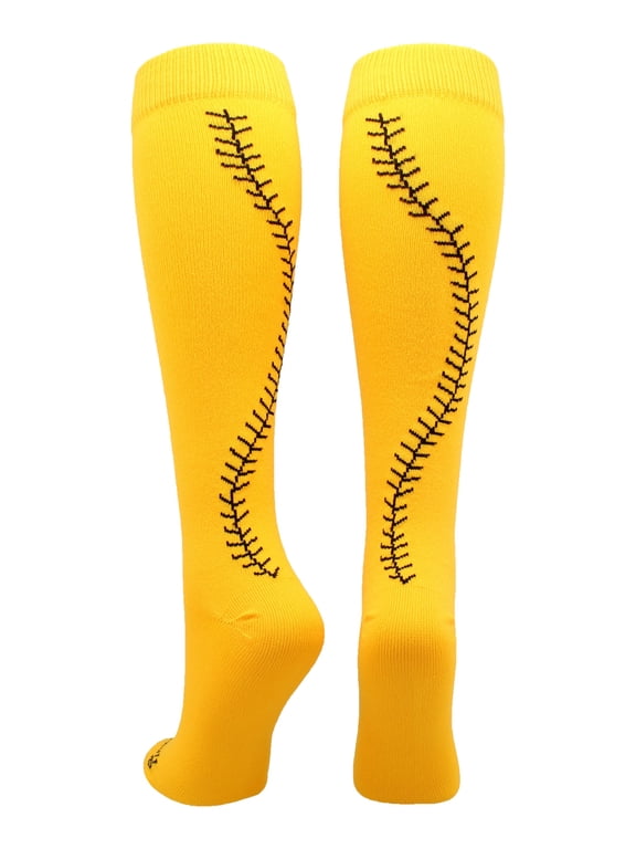 Softball Socks with Stitches Over the Calf (Gold/Black, Small)