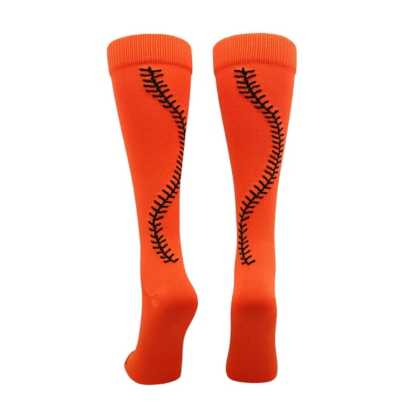 Softball Socks with Stitches Over the Calf (Orange/Black, Large)