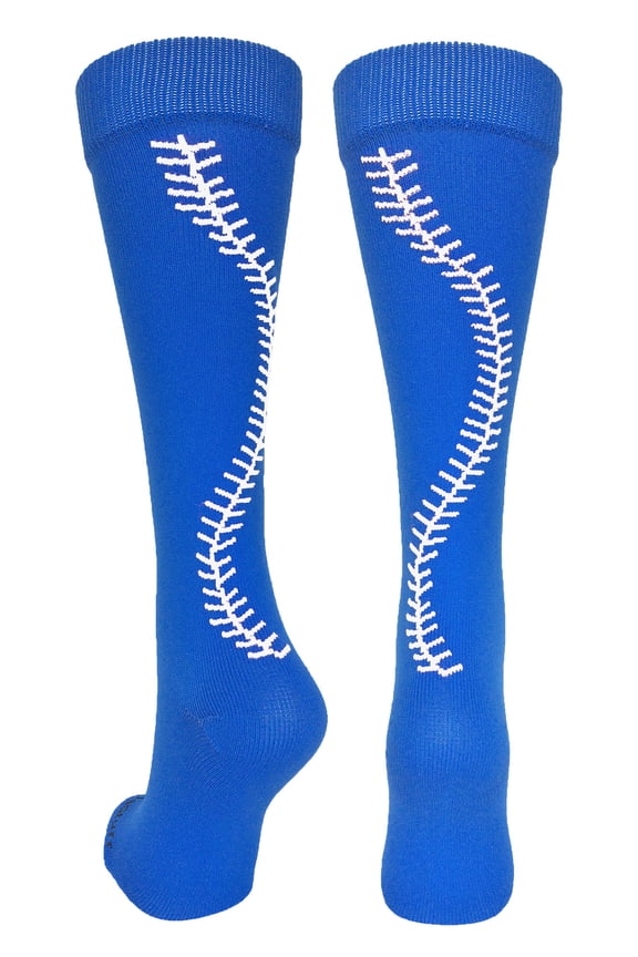 Softball Socks with Stitches Over the Calf (Royal/White, Small)
