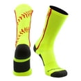 thumbnail image 1 of Softball Socks with Stitches in Crew Length (Neon Yellow/Red, Small), 1 of 2