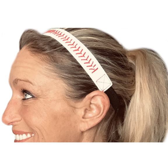 Softball Sport Fashion Headbands with Stitching (White with Red Seams)