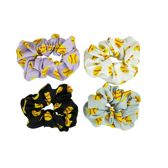 Softball Sport Hair Scrunchies 4 Pack Cotton Elastic Hair Bands Scrunchy Hair Ties Ropes Scrunchie for Women or Girls Hair Accessories Coach Gift