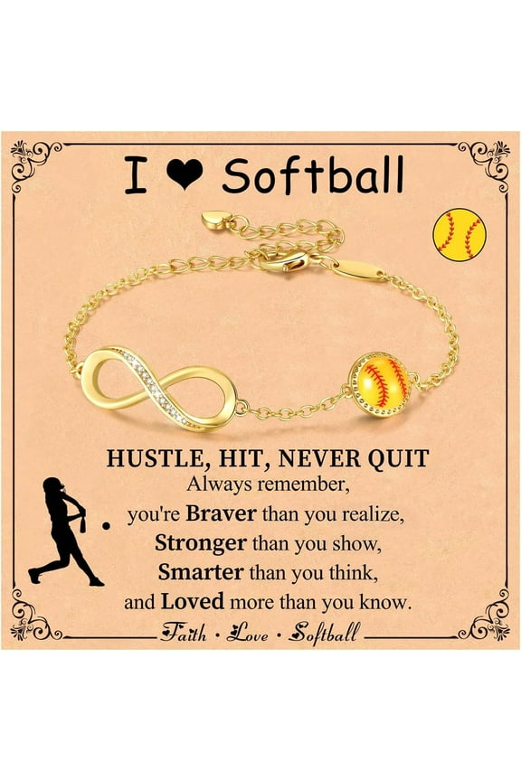 Softball Sports Bracelet for Women, 14K Gold Plated Sports Team Motivational Gift, Charming Jewelry for Her
