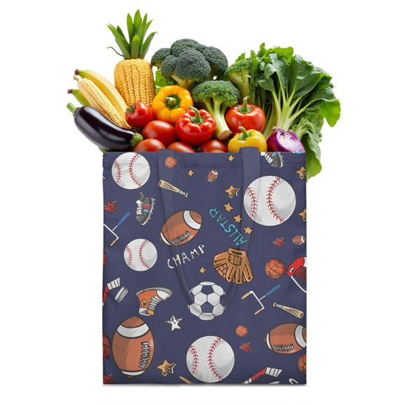 Softball Sports Canvas Tote Bag – Baseball Football Soccer Basketball Print Reusable Tote Bag, Kids Boys Teen Athlete Team Competition Play Training Volleyball Tennis Golf