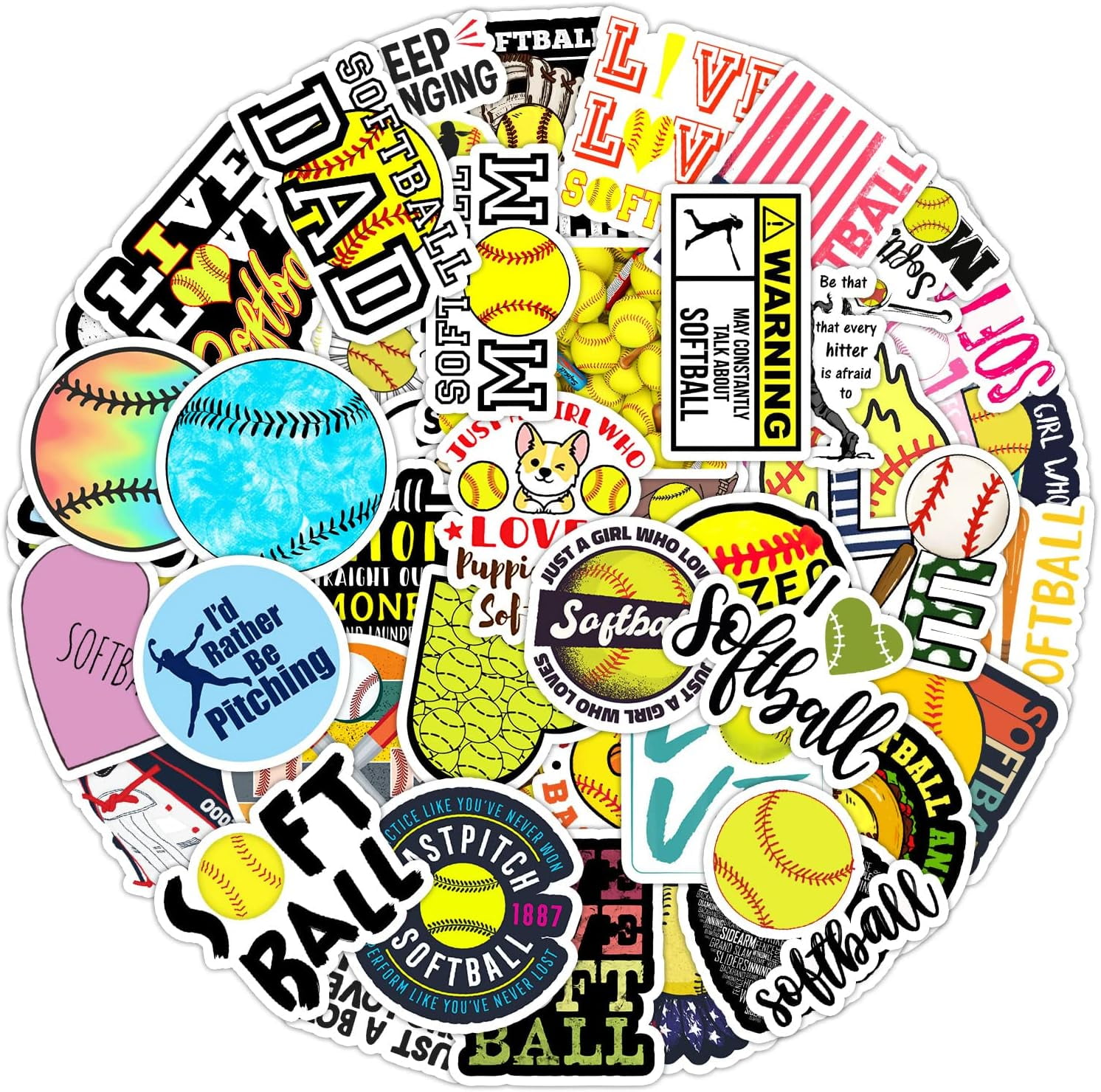 Softball Stickers [50PCS] Cool Funny Aesthetic Stickers for Water