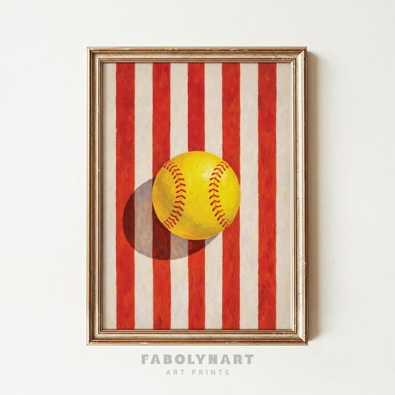 Softball Striped Grandmillennial Vintage Sports Poster Unframed Paper Print