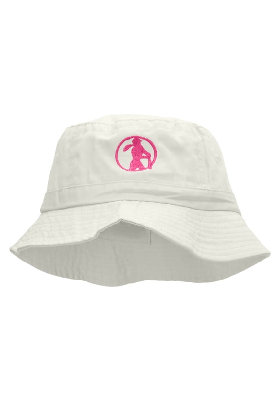 Softball Swing Embroidered Bucket Hat - White OSFM