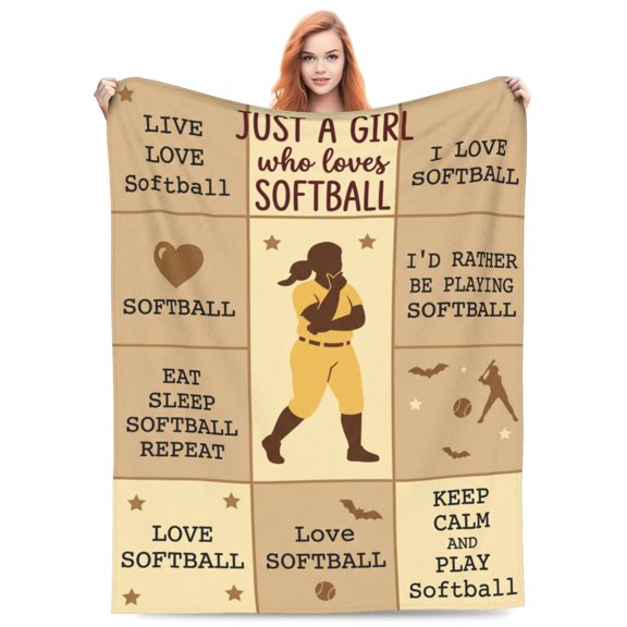 Softball Throw Blanket, Cozy Flannel Sports Blanket, Softball Home Decor for Room Couch Sofa Bed, Gift for Softball Lovers and Players 50x40