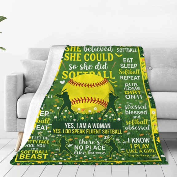 Softball Throw Blanket, Cute Sports Pattern, Warm Flannel Blanket for Couch, Sofa and Softball Lovers 50x40
