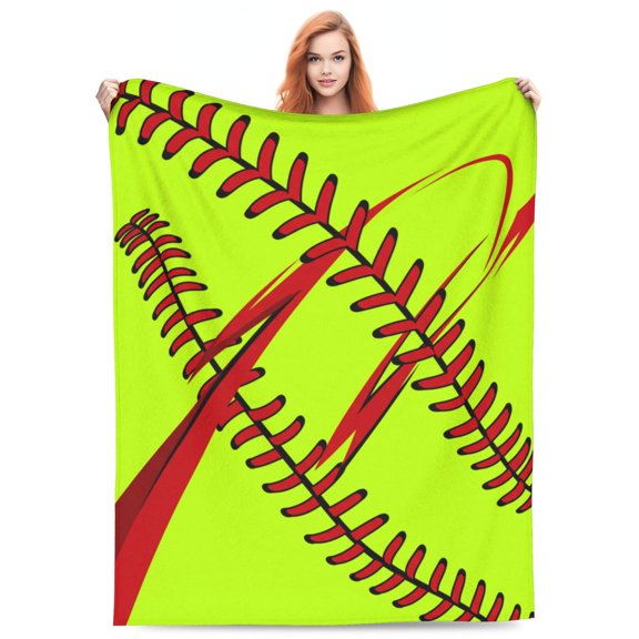 Softball Throw Blanket, Soft Flannel Sports Blanket, Softball Home Decor for Couch Sofa Bed, Gift for Softball Lovers and Players 50x40