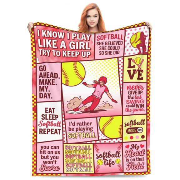 Softball Throw Blanket,Softball Team Throw, Soft Flannel Sports Blanket for Players, Fans and Sports Lovers 50x40