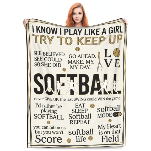 Softball Throw Blanket,Softball Team Throw, Soft Flannel Sports Blanket for Players, Fans and Sports Lovers 50x40