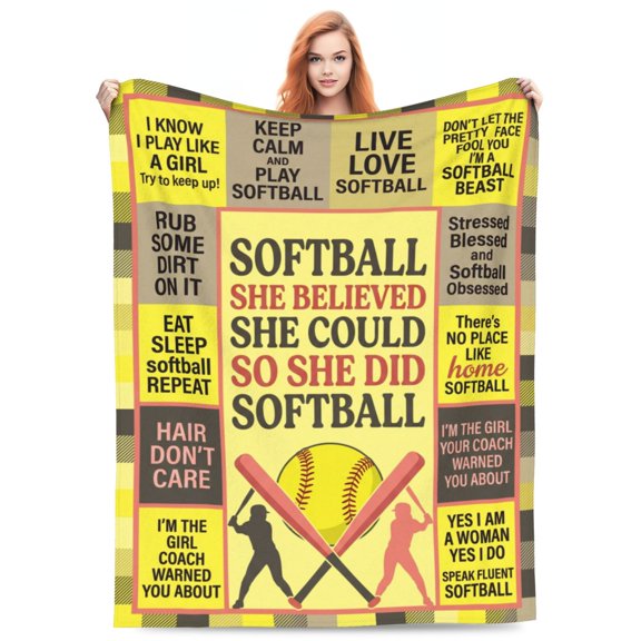 Softball Throw Blanket, Warm Cozy Sports Blanket, Gift for Players, Coaches and Softball Fans 50x40