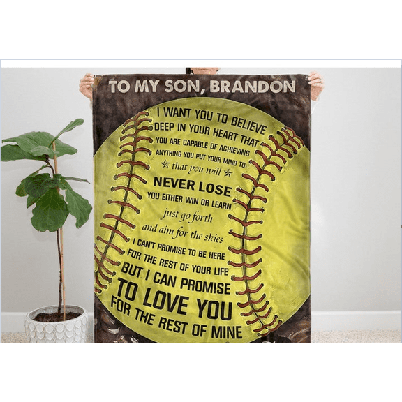 Softball To My Son/Daughter Never Lose Blanket Daughter/Son From Mom Birthday Gift Home Decor Bedding Couch, 60x80in Fleece Blanket