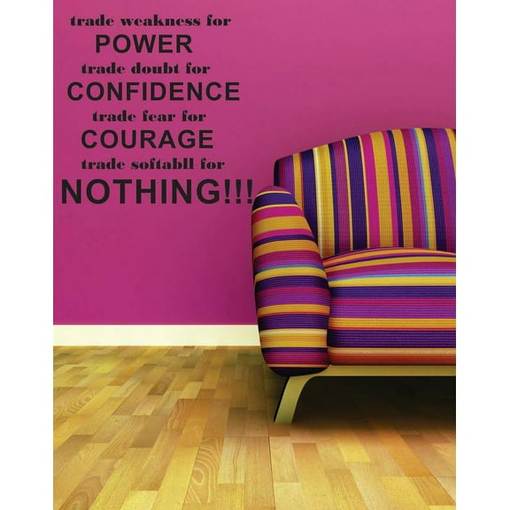 Softball Trade Weakness For Power Trade Doubt For Confidence Trade Fear For Courage Trade Softball For Nothing !!! Quote Sports Motivation Custom Wall Decal Vinyl Sticker 20 Inches X 30 Inches
