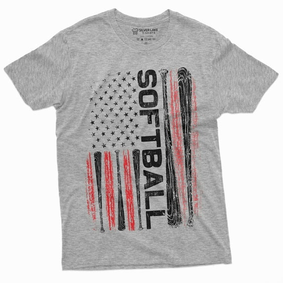 Softball Tshirt American Sports Usa Flag Tee Shirt Bats Us Unisex Womens Mens Tee (Medium Grey)