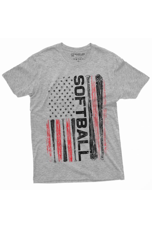 Softball Tshirt American Sports Usa Flag Tee Shirt Bats Us Unisex Womens Mens Tee (Small Grey)