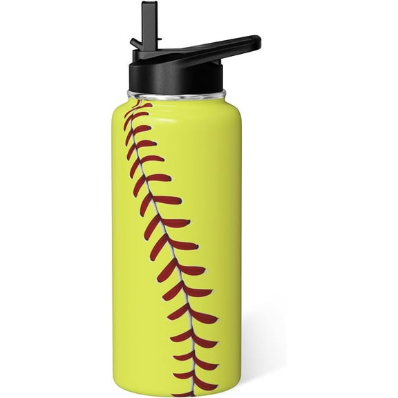 Softball Water Bottle 32oz Insulated Sports Water Bottles Softball Gifts for Men Women Gift for Coach Lovers Fan Players Stuff Accessories for Boys Girls