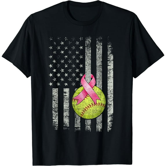 Softball Wear Pink Ribbon Breast Cancer Awareness Month T-Shirt