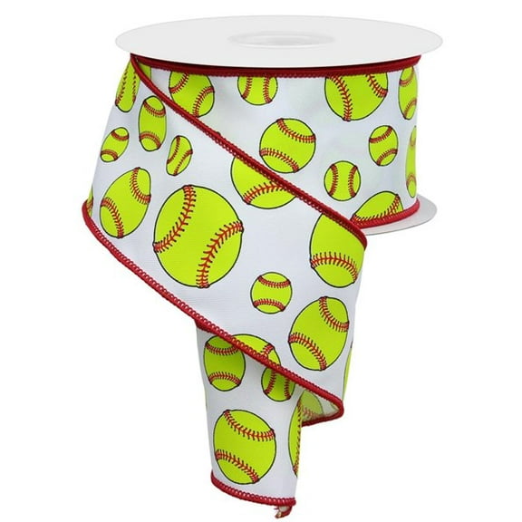 Softball Wired Ribbon, Yellow Red White - 2.5 inches x 10 Yards