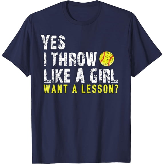 Softball Yes I Throw Like a Girl Softstyle Unisex T-Shirt,Navy Color,Size YM