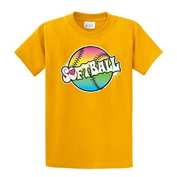 Softball Youth T-Shirt Neon Rainbow Softball-Gold-Yl