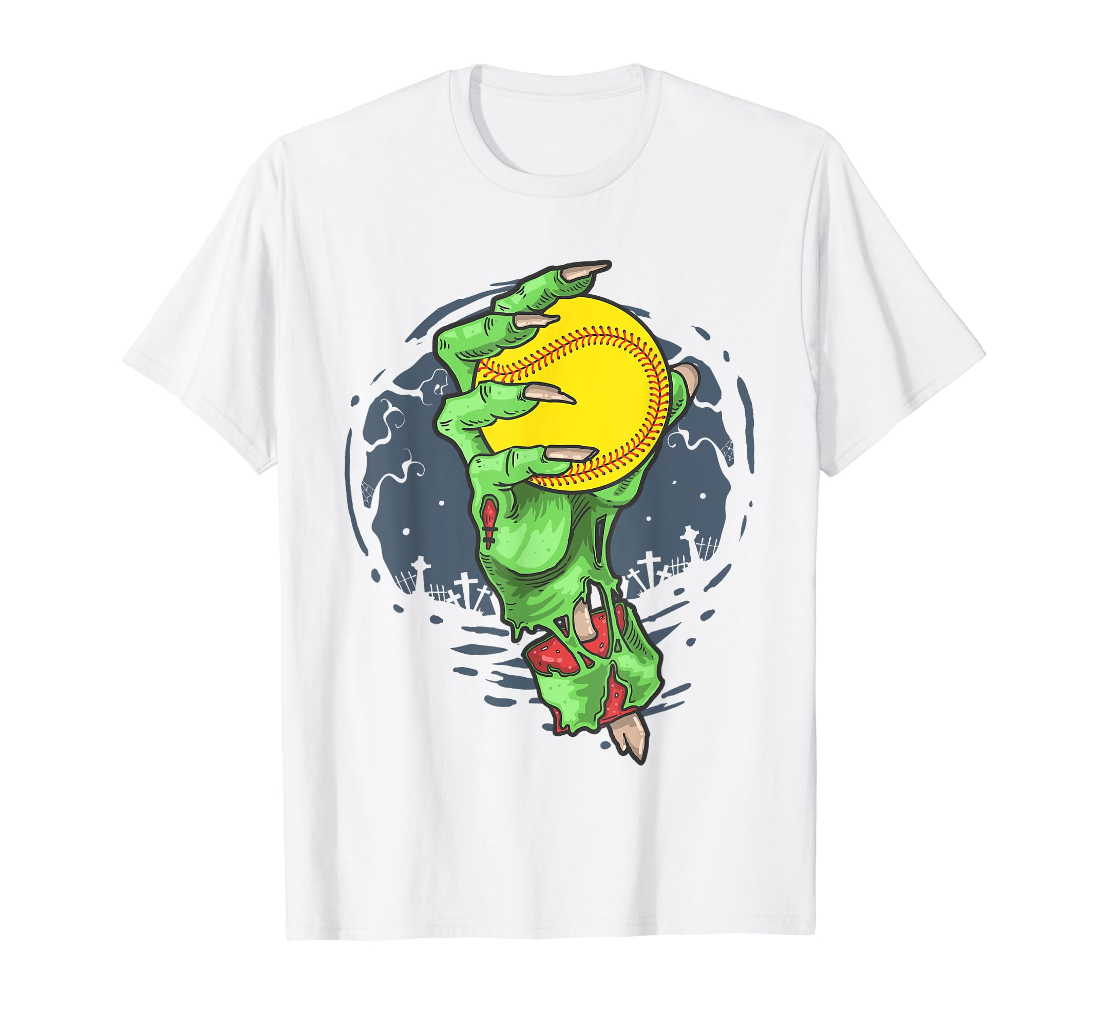 Softball Zombie Hand Softball Player Halloween Costume White TShirt