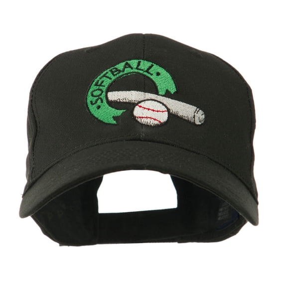 Softball with Bat and Baseball Embroidered Cap - Black OSFM
