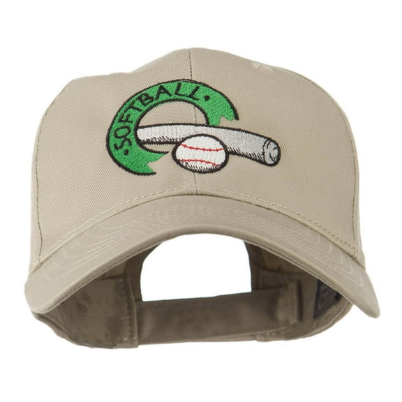 Softball with Bat and Baseball Embroidered Cap - Khaki OSFM