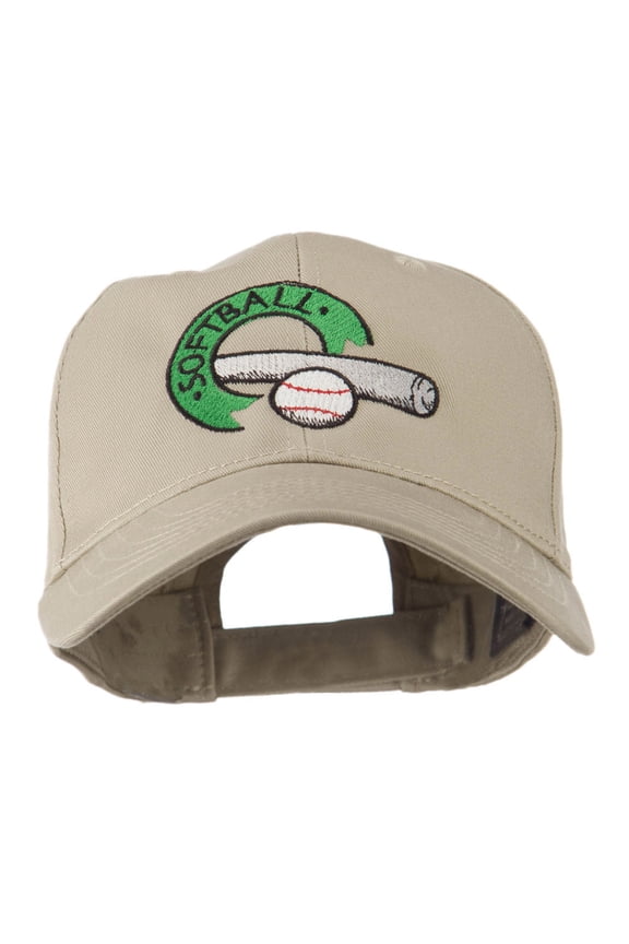 Softball with Bat and Baseball Embroidered Cap - Khaki OSFM