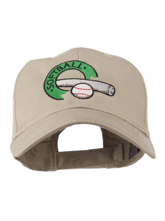 Softball with Bat and Baseball Embroidered Cap - Khaki OSFM