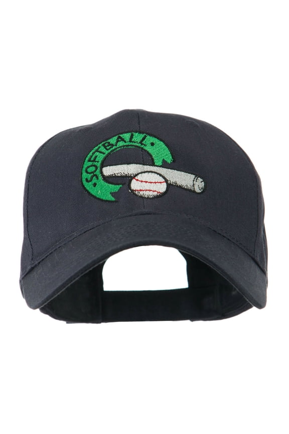 Softball with Bat and Baseball Embroidered Cap - Navy OSFM