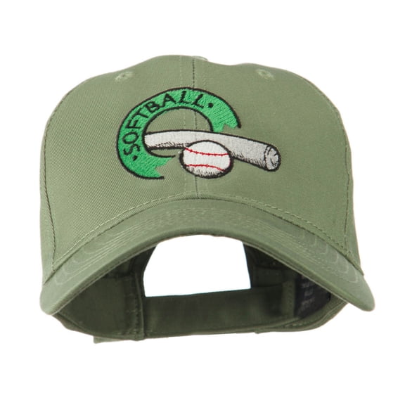 Softball with Bat and Baseball Embroidered Cap - Olive OSFM