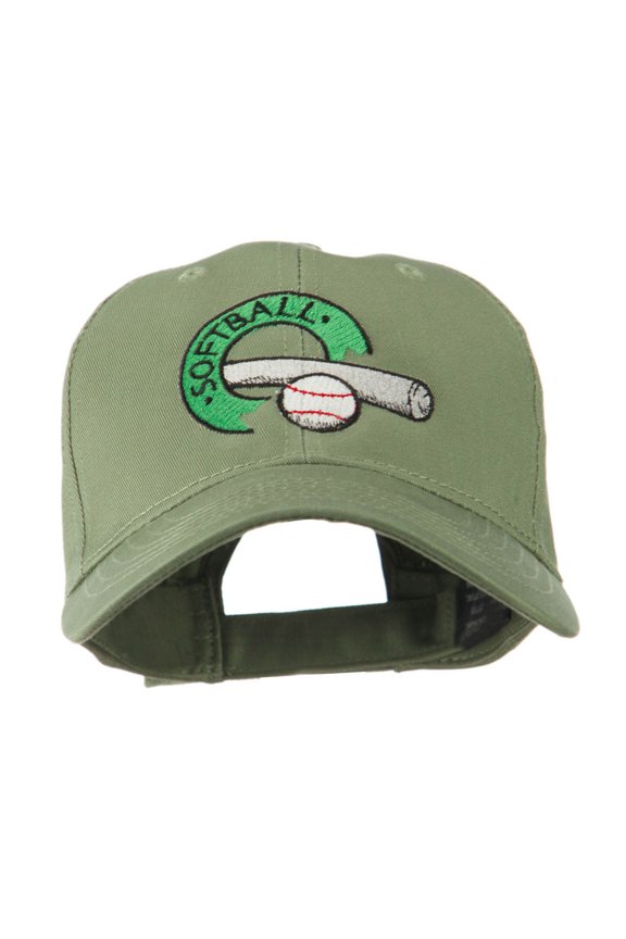 Softball with Bat and Baseball Embroidered Cap - Olive OSFM