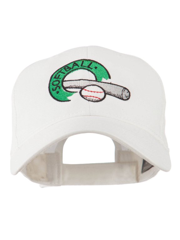 Softball with Bat and Baseball Embroidered Cap - White OSFM