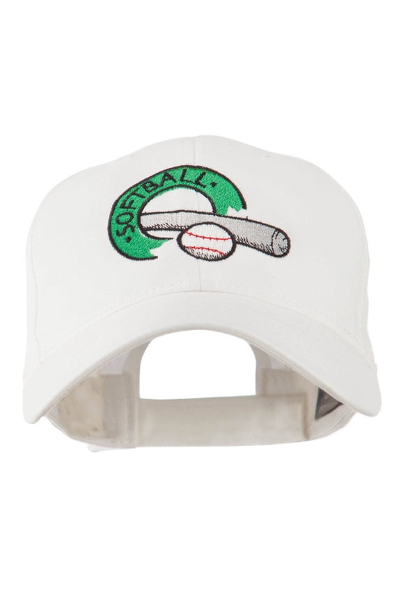 Softball with Bat and Baseball Embroidered Cap - White OSFM