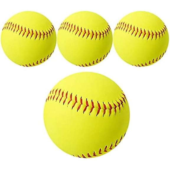 Softballs 11 Inch 4 Pack Sports Practice Yellow Softballs Unmarked Autograph Softball Official Size and Weight Softbal for Games, Practice, Training, Hitting, Pitching, Fielding