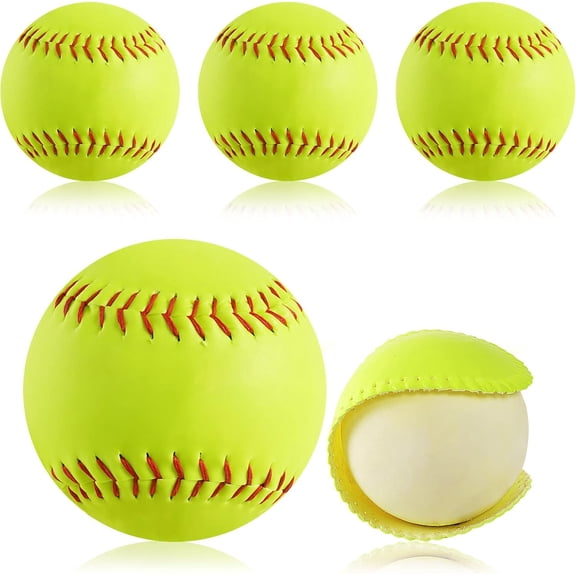 Softballs 12 Inch Sports Practice 4 Pack Official Size and Weight Softball Fastpitch Practice Softballs Autograph Softball Training Ball for Games, Soft Toss, Batting