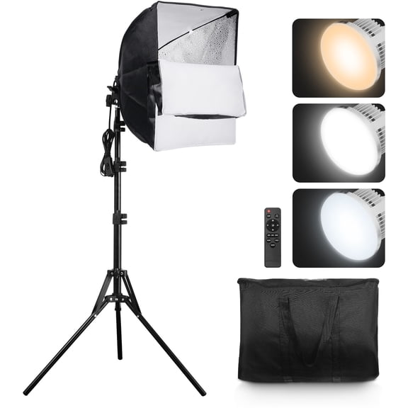 Softbox Lighting Kit, 16" x 16", Professional Softbox with 45W LED Bulbs, 3000-6500K Adjustable Color Temperature, Tripod Stand, Studio Lights for Photography, Vedio Recording, Live Streaming