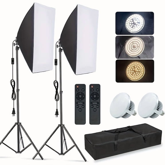 Softbox Lighting Kit, Continuous Photography Lighting System for Portrait Products, Fashion Photography