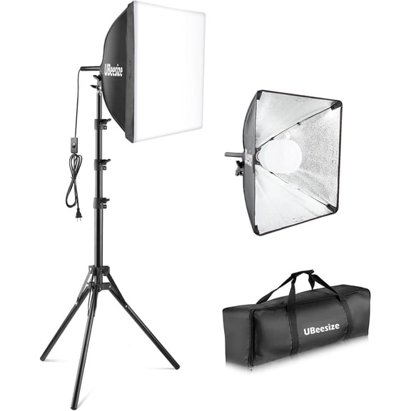 Softbox Photography Lighting Kit, 16 x 16 Continuous Lighting Kit with 40W E27 Socket 6500K Bulb, Professional Photo Studio Lighting for Video Recording, Portrait Shooting
