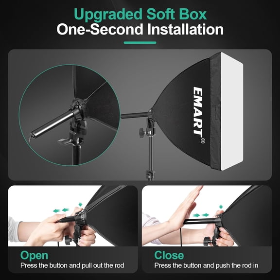 Softbox Photography Lighting Kit, 16"x16" Pull Soft Box, 50W 3000K-6000K LED Bulb with Remote/APP Control, Professional Photoshoot Equipment for Studio Lights, Portrait, Video Recording(2 Pack)
