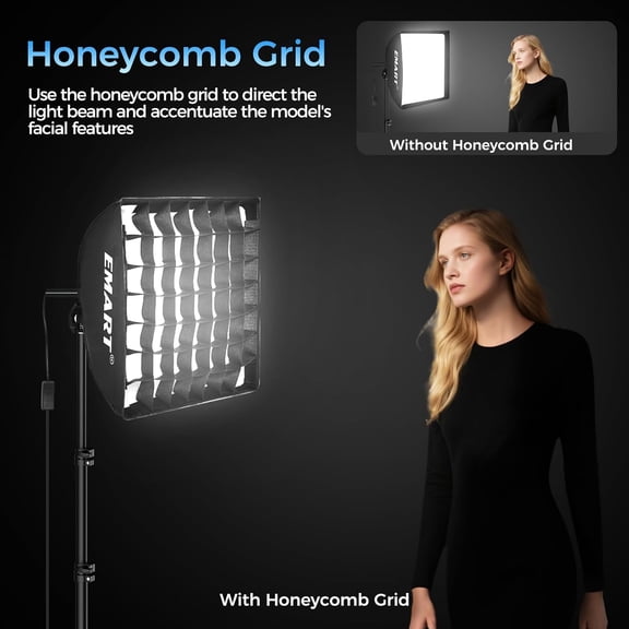 Softbox Photography Lighting Kit, 16"x16" Pull Soft Box with Honeycomb Grid, 50W 3000K-6000K LED Bulb with Remote/APP Control, Softbox Lighting Kit for Video Recording, Live Streaming, Portrait