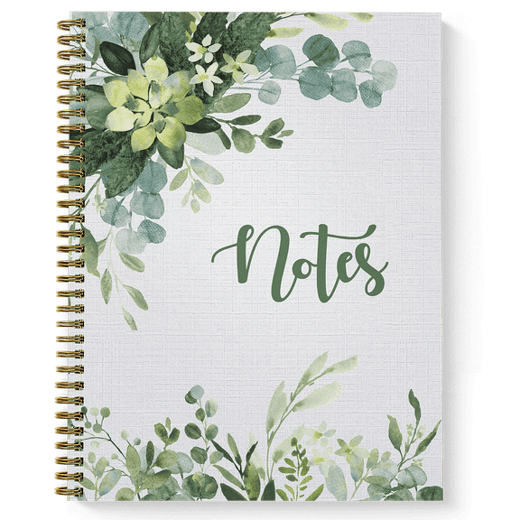 Softcover Abundant Greenery 8.5" x 11" Spiral Notebook/Journal, 120 College Ruled Pages, Durable Gloss Laminated Cover, Gold Wire-o Spiral. Made in the USA