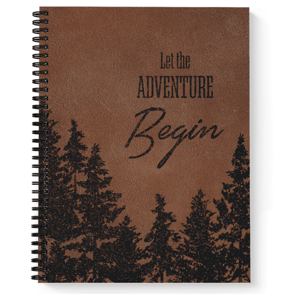 Softcover Let The Adventure Begin 8.5" x 11" Mens Motivational Spiral Notebook/Journal, 120 Wide Ruled Pages, Durable Gloss Laminated Cover, Black Wire-o Spiral. Made in the USA