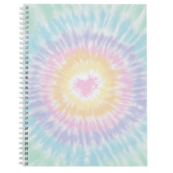 Softcover Love To Tie Dye 8.5" x 11" Trendy Spiral Notebook/Journal, 120 Wide Ruled Pages, Durable Gloss Laminated Cover, White Wire-o Spiral. Made in the USA