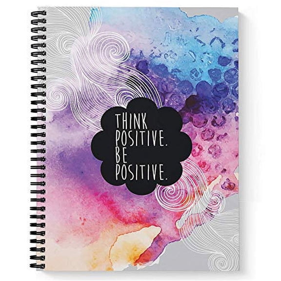 Softcover Think Positive 8.5" x 11" Motivational Spiral Notebook/Journal, 120 College Ruled Pages, Durable Gloss Laminated Cover, Black Wire-o Spiral. Made in The USA
