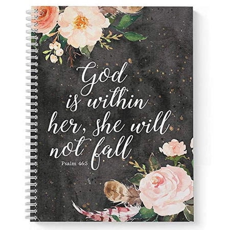 Softcover She Will Not Fall 8.5" x 11" Religious Spiral Notebook/Journal, 120 College Ruled Pages, Durable Gloss Laminated Cover, White Wire-o Spiral