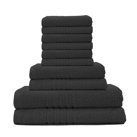 Softee 10-Piece 100% Cotton Bath Hand Wash Towel Set, Black