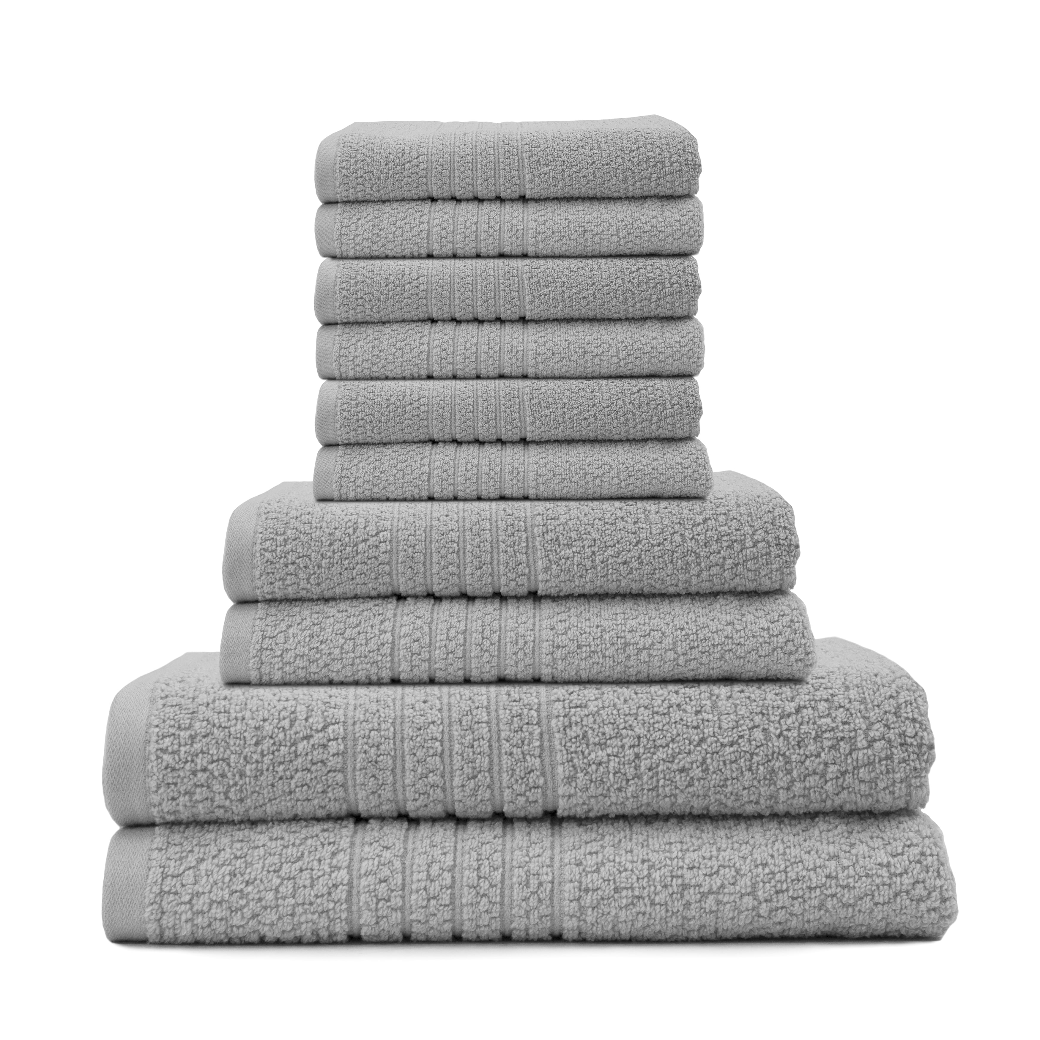 6 Piece Solid Print Cotton Towel Set, Gray